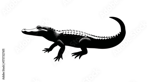 A monochrome illustration of a reptile, stylized with a black silhouette on a white background