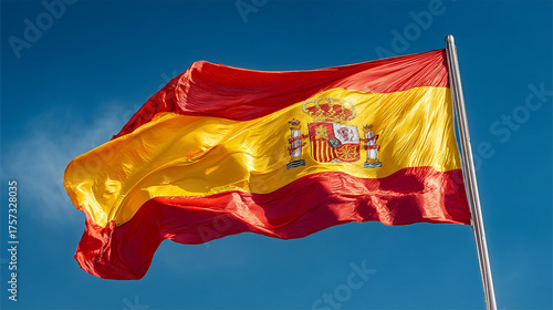 spanish flag waving in the wind in blue sky spain espana