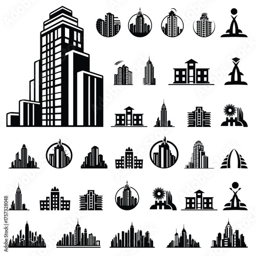 City Building Skyscraper Silhouette Vector Set