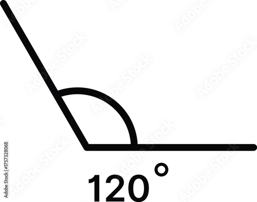 120 degree angle icon set. 120 degrees angle symbols. Mathematical or math degree angle sign 120 