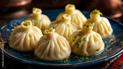 Eight hand-shaped khinkali with twisted tops and herbs. Textured folds and cultural plating evoke clarity, tradition, and editorial depth in culinary and heritage storytelling.