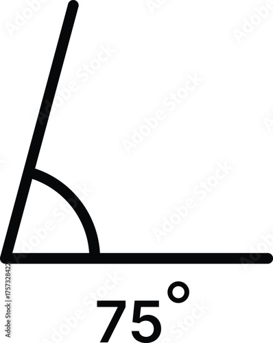 75 degree angle icon set. 75 degrees angle symbols. Mathematical or math degree angle sign 75 