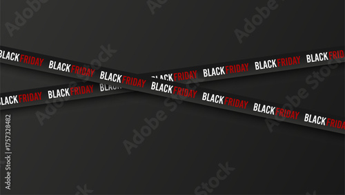 3d ribbons with on dark background for Black Friday sale banner. Crossed ribbons in the dark, perfect for fashion advertising, promotion, or holiday discount design.