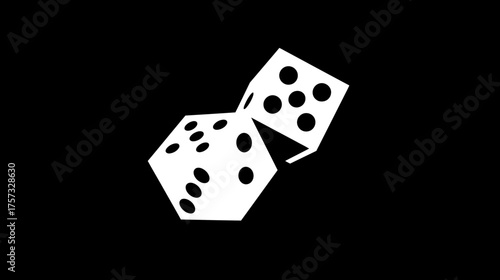 Two white dice are displayed on a stark black background, conveying elements of luck and chance