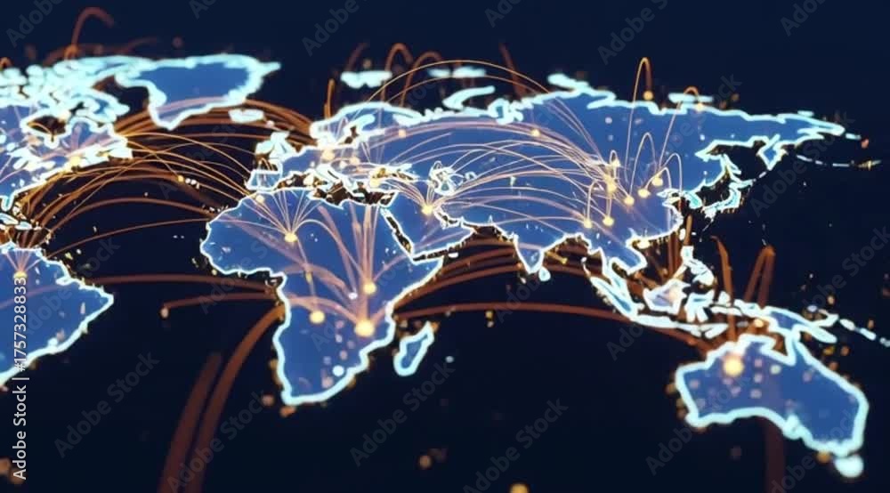 Wideo Stock: Global network connections visualized on a world map with ...