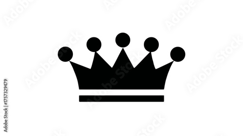 Black silhouette of a royal crown with five peaks topped by circles, on a white background