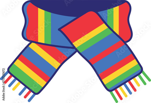 Colorful striped scarf with tassels isolated on a white background for winter wear
