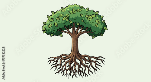 A vibrant illustration of a mature tree with a strong root system, symbolizing growth and stability