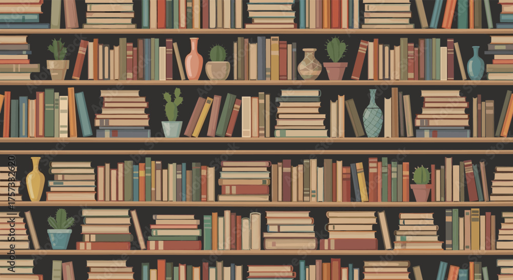 Fototapeta premium A vast collection of colorful books fills every shelf in this cozy library.