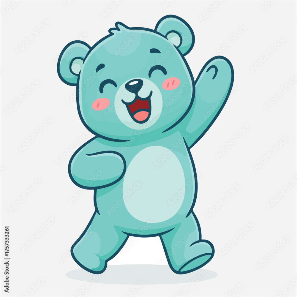 Naklejka premium Cheerful Cartoon Bear Waving and Smiling with Rosy Cheeks and Open Mouth.