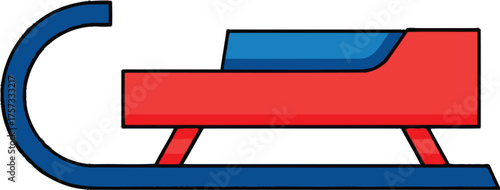 Cartoon sled with blue runners and a red seat ready for winter fun outdoors