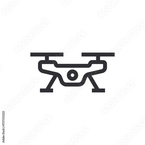 Drone with camera vector icon. Quadcopter symbol. Drone pictogram. Drone icon. No-fly zone. Drone stencil. Flying device. Flying camera. Quadcopter UAV with rotors. Aerospace, robotics. Copter sign