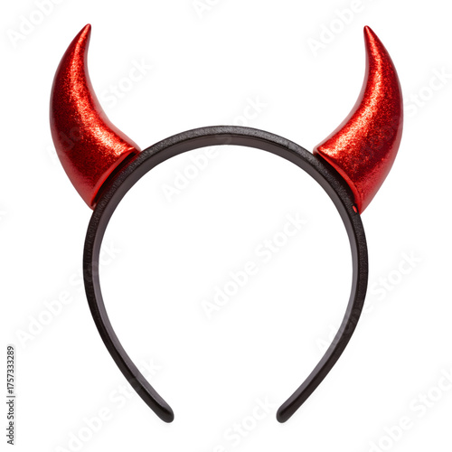 Red devil horns headband isolated on transparent background for halloween party