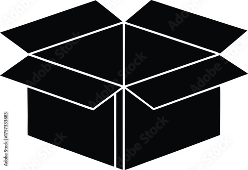 Simple Black and White Open Cardboard Box for Packaging and Delivery Services clean silhouette vector