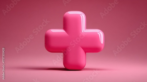 Glossy Pink Plus Sign on a Soft Pink Background for Design Use