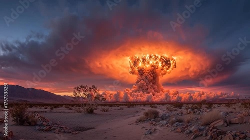 Mushroom cloud of a nuclear bomb. Nuclear bomb testing concept video.