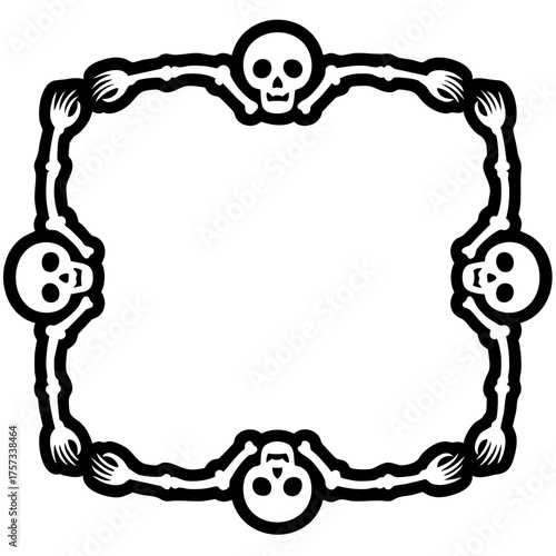 Halloween square frame made of skeleton arms and skulls, spooky bone border for horror