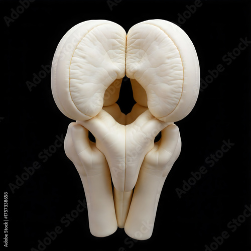 Anatomical model of a sheep brain isolated on black background