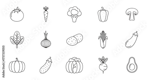 Collection of hand drawn sketchy vegetables and food items
