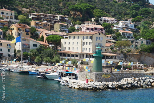View of Giglio Porto from the sea, Tuscan Archipelago, Italy