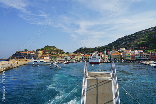 View of Giglio Porto from the sea, Tuscan Archipelago, Italy