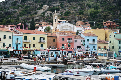 View of Giglio Porto from the sea, Tuscan Archipelago, Italy