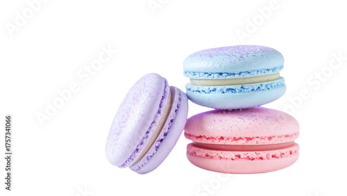 Colorful french macaron assortment isolated on white background, a delicious sweet pastry dessert