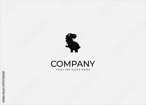 Cute T-Rex Dinosaur Silhouette: Cartoon Dino Mascot Icon, Black Vector for Kids, Jurassic, and Prehistoric Design.