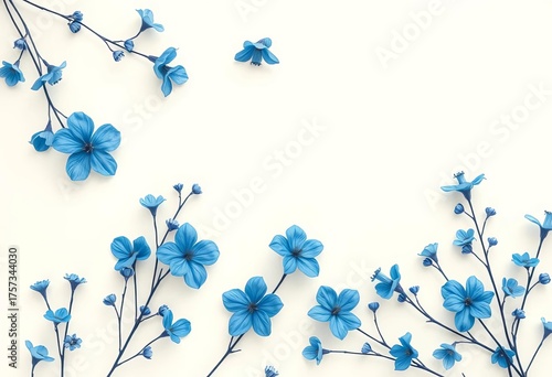 Subtle, watercolor-esque blue floral sprigs on a creamy backdrop, floral, cream