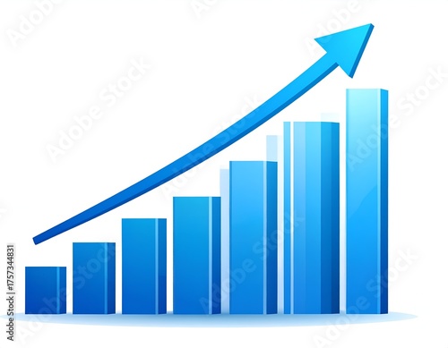 Free Download A blue bar graph showing an upward trend with an arrow indicating growth on a white backdrop - GFXLoad
