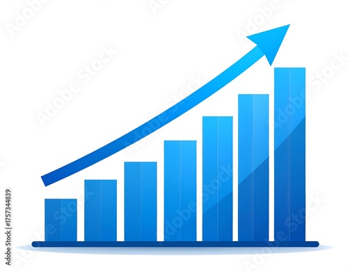 A blue bar graph with an arrow pointing upwards indicating growth and positive trend line Free Download A blue bar graph with an arrow pointing upwards indicating growth and positive trend line - GFXLoad