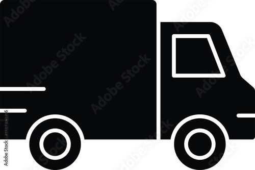 Solid Black Delivery Truck Icon Vector Illustration - Bold black silhouette of a delivery truck icon, perfect for transport, courier, logistics, cargo, and shipping vector design or business branding.
