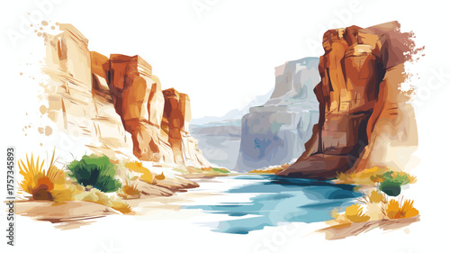 Copper Canyon. Copper Canyon hand drawn watercolor illustration