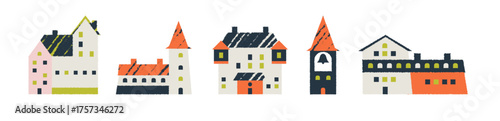 Graphic set of tiny doodle houses for Swedish town streets and small village homes.
