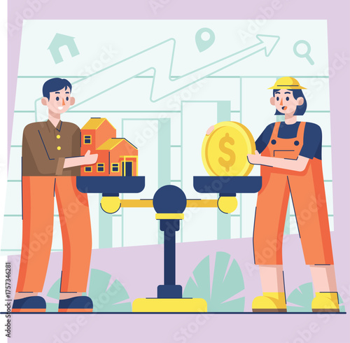 Real Estate Investment and Property Value Balance Concept Illustration