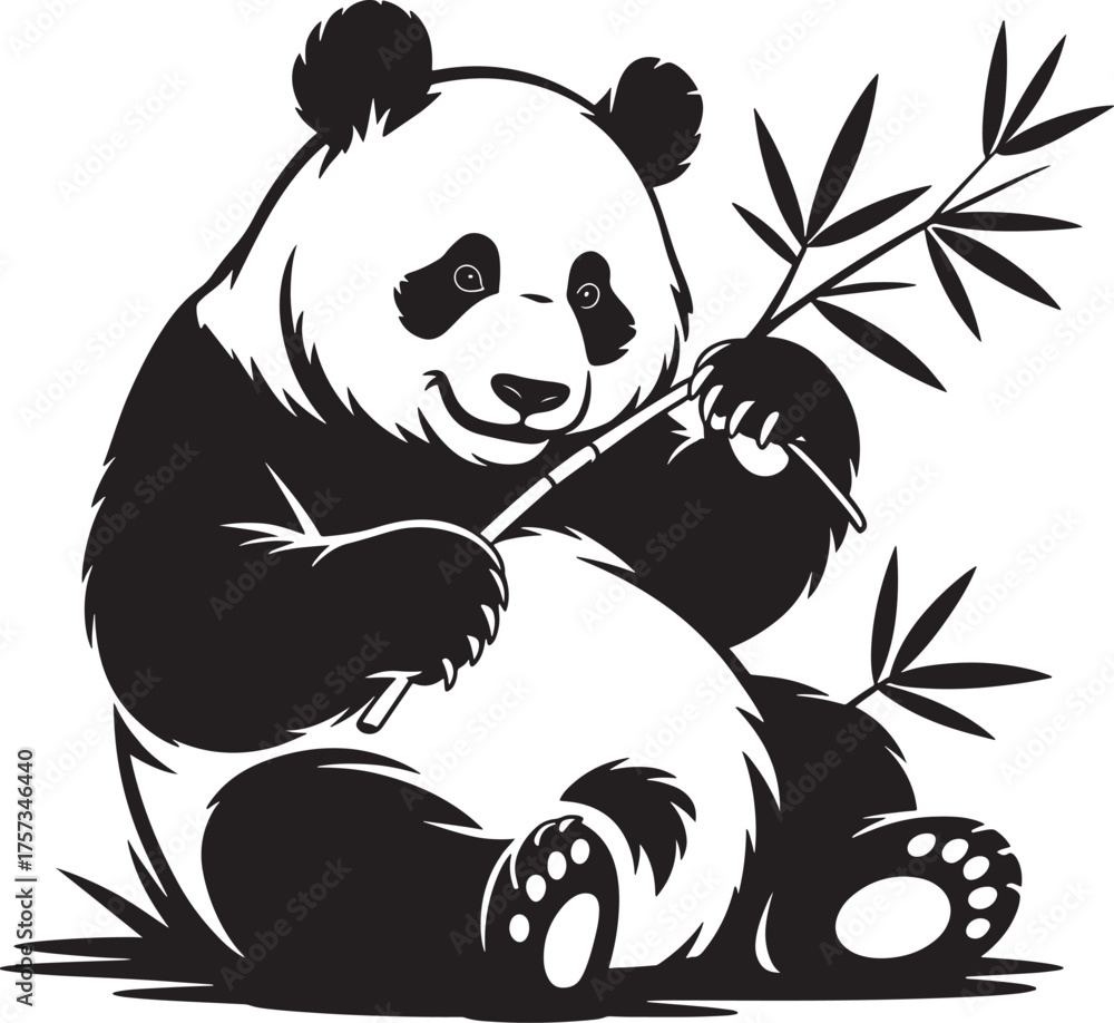 Obraz premium Adorable Panda Bear Enjoying Bamboo Vector Illustration for Wildlife and Conservation Projects and Graphic Design Elements