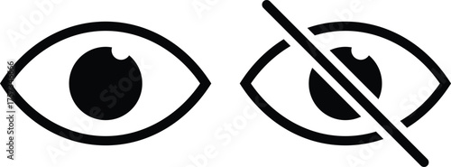 eye icon set. View and Eye icons. visible invisible concept. See and unsee symbol. Show password. hidden password
