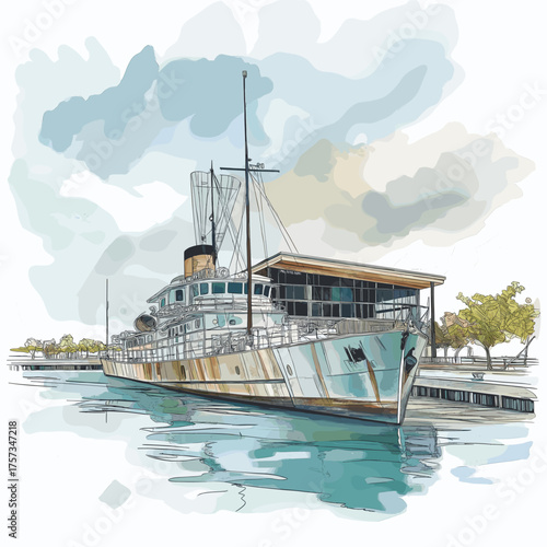 National WWII Museum. National WWII Museum hand drawn watercolor illustration