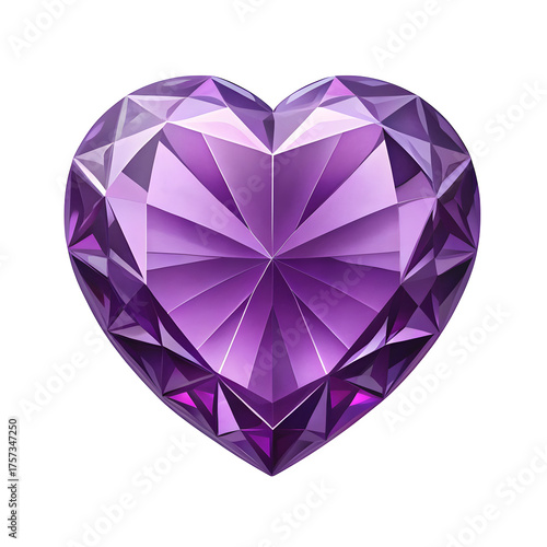 Stunning faceted purple heart gemstone on a transparent background, perfect for romantic and luxury design elements