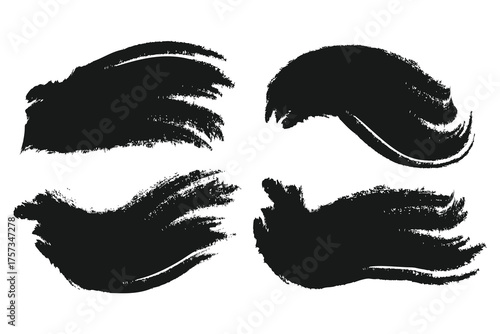 Black Abstract Brush Stroke Set – Grunge Ink Texture, Paint Splash, and Calligraphy Design Elements.