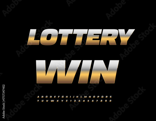 Vector Chic emblem Lottery Win. Luxury Golden Font. Trendy Premium Alphabet Letters and Numbers set.