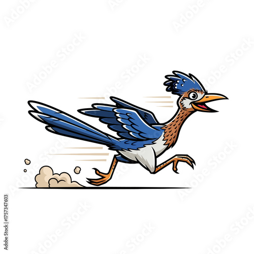 Roadrunner Bird Running Fast on White Background.