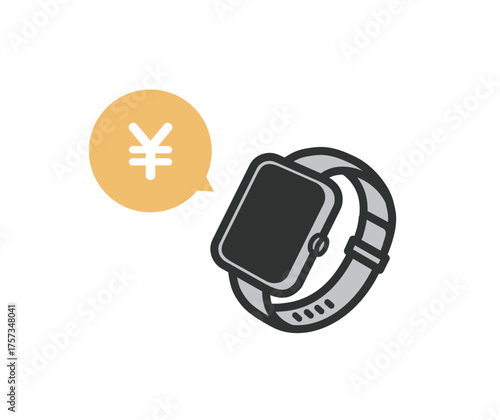 スマートウォッチ　決済　円マークのアイコンイラスト