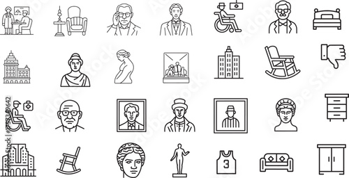 Comprehensive collection of line art icons showcasing diverse concepts and representations in clean minimalistic style perfect for web design and illustrations