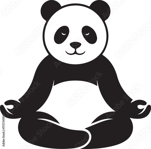 Meditating Panda Bear Illustration Peaceful Cartoon Animal in Yoga Pose Isolated on White Background Serene Calm Design