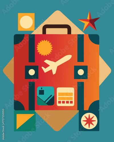vintage travel stamps and luggage collage