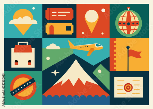 vintage travel postcards and stamps collage