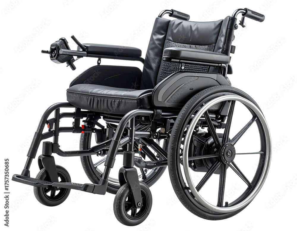 Fototapeta premium Contemporary Motorized Wheelchair with Adjustable Seat and Control Panel isolated on transparent background PNG