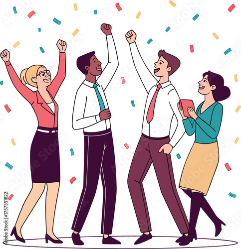 Happy Business Team Celebrating Success – Office People Cheerful Vector Illustration