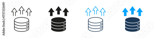 Database Upload Storage Line and Solid Icon Set. Digital Server Cloud Transfer Symbol Collection. Isolated Vector Illustration